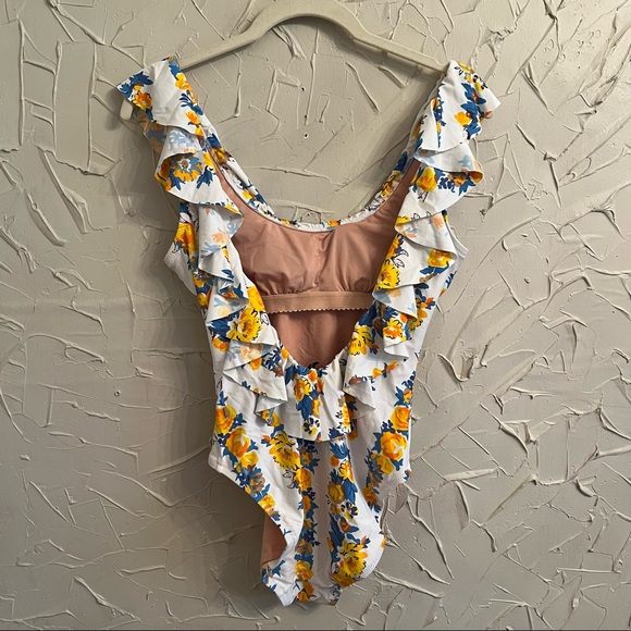 J.Crew Ruffle Scoopback One Piece Swimsuit Floral Size 2 AV277 - Picture 3 of 9